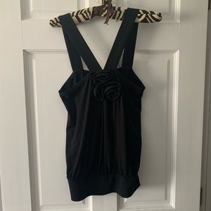 Black Top with Rose Detail